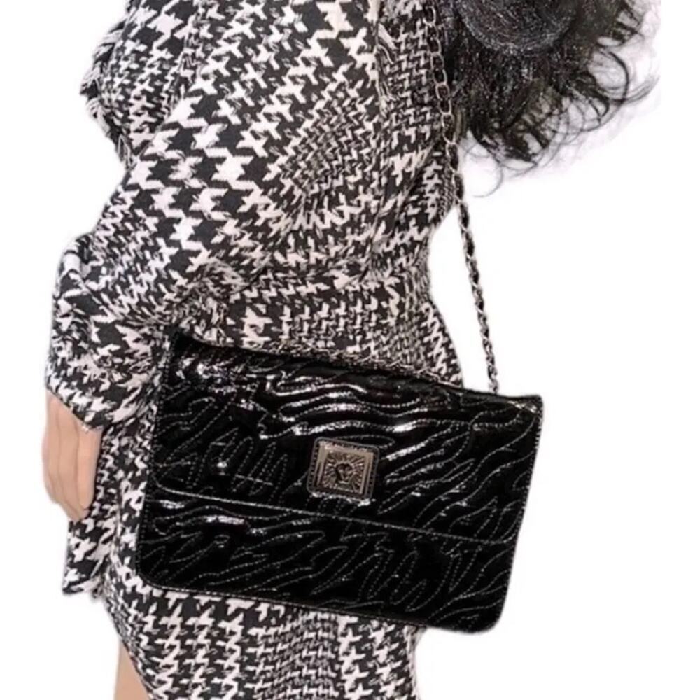 Anne Klein Black Patent Lion Lady Adjustable Shoulder Strap Bag | Color: Black